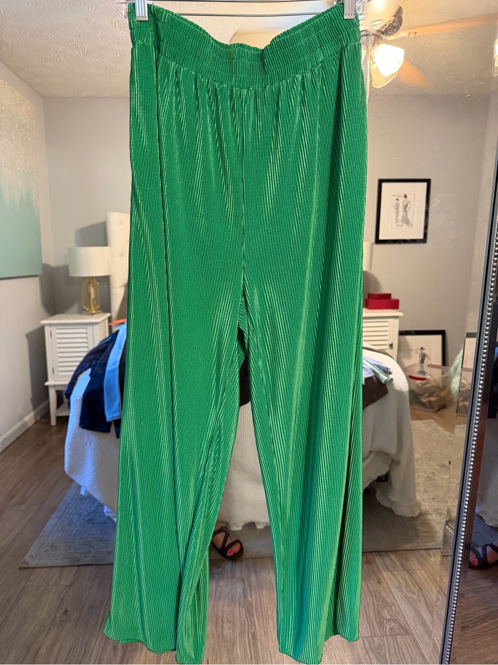 Dkny Emerald Green Wide-Leg Pleated Knit Pants